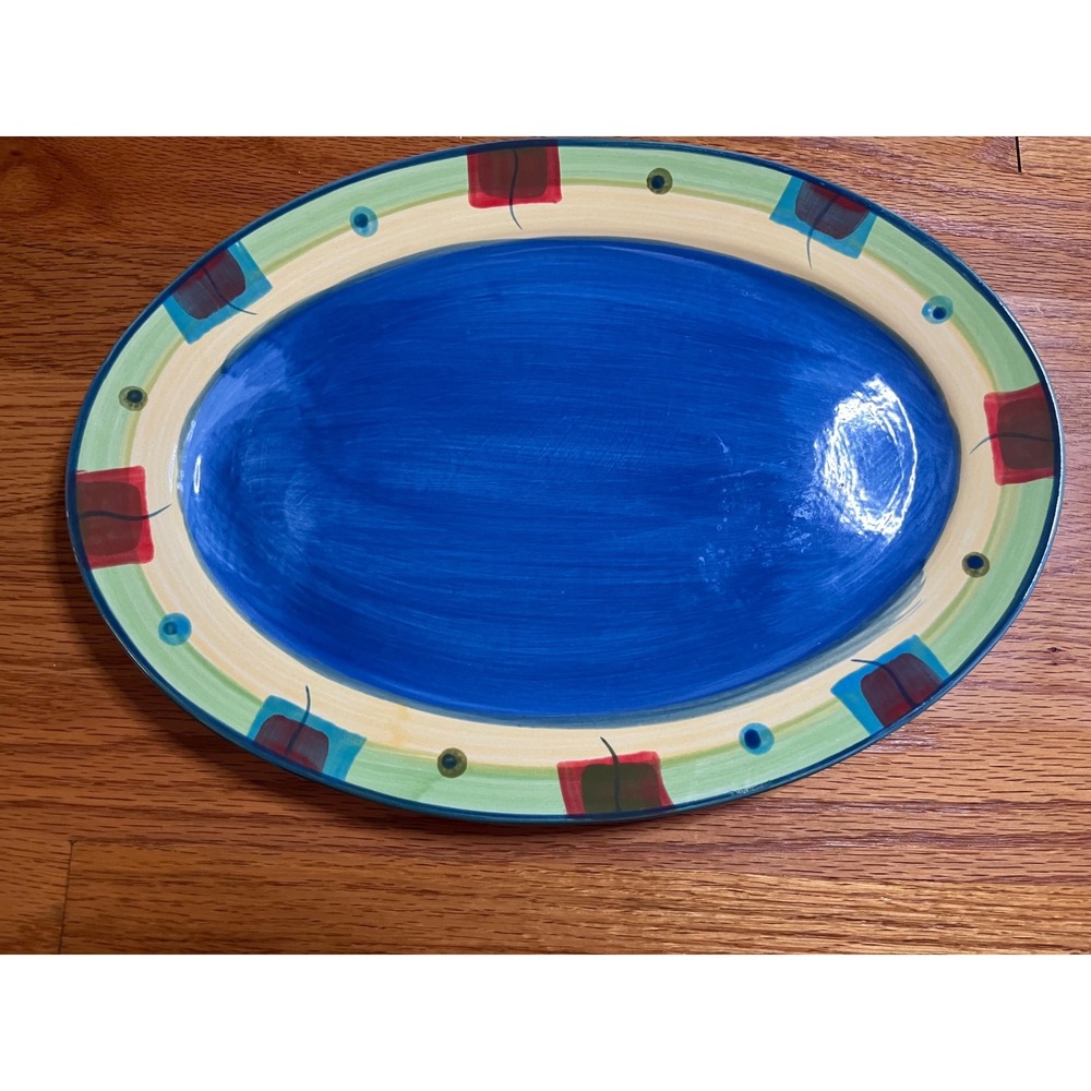 RARE Pfalzgraff Everyday Mesa Oval Serving Platter Blue Green Accent Decor
